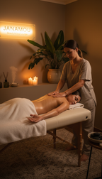 Frau erhält eine entspannende Aroma Öl Massage im Studio Janamou in Düsseldorf