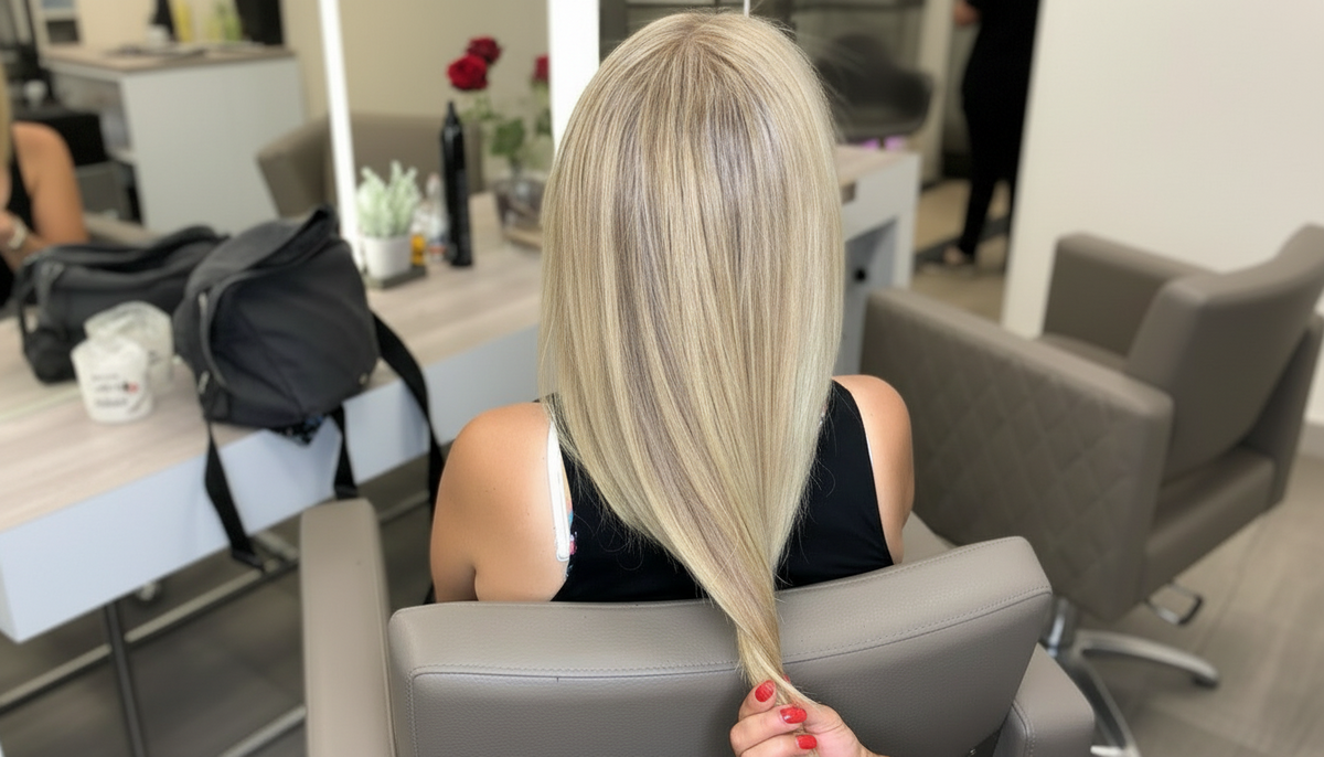 Frau mit glattem, gepflegtem Haar nach einer Keratin Glättung bei Hair Loves Beauty in Köln