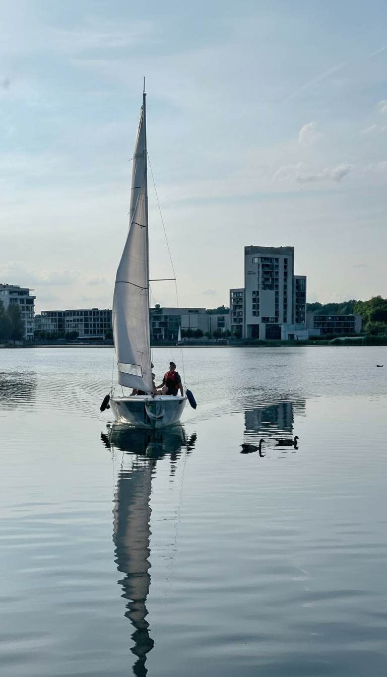 Segelboot fährt über den Phoenixsee beim Schnuppersegeln
