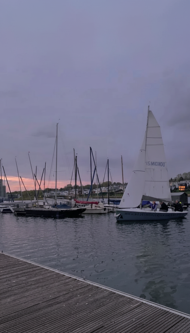 Segelboote im Sonnenuntergang am Phoenixsee beim Schnuppersegeln