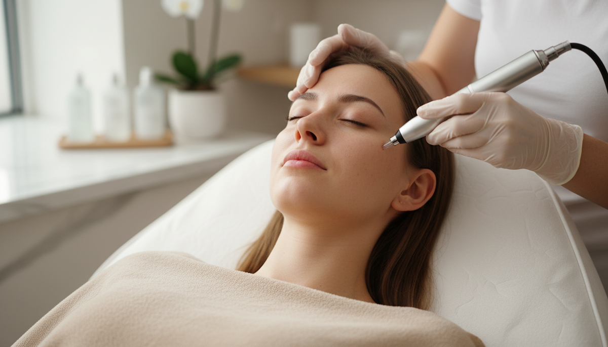 Frau erhält eine Microneedling Gesichtsbehandlung bei Beyoutyqueen in Usingen