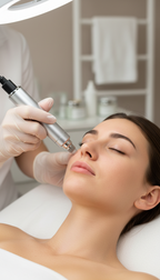 Nahaufnahme einer Microneedling Behandlung im Gesicht bei Beyoutyqueen in Usingen