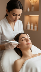 Frau erhält eine Microneedling Gesichtsbehandlung bei Gerhard Aesthetics in Germering