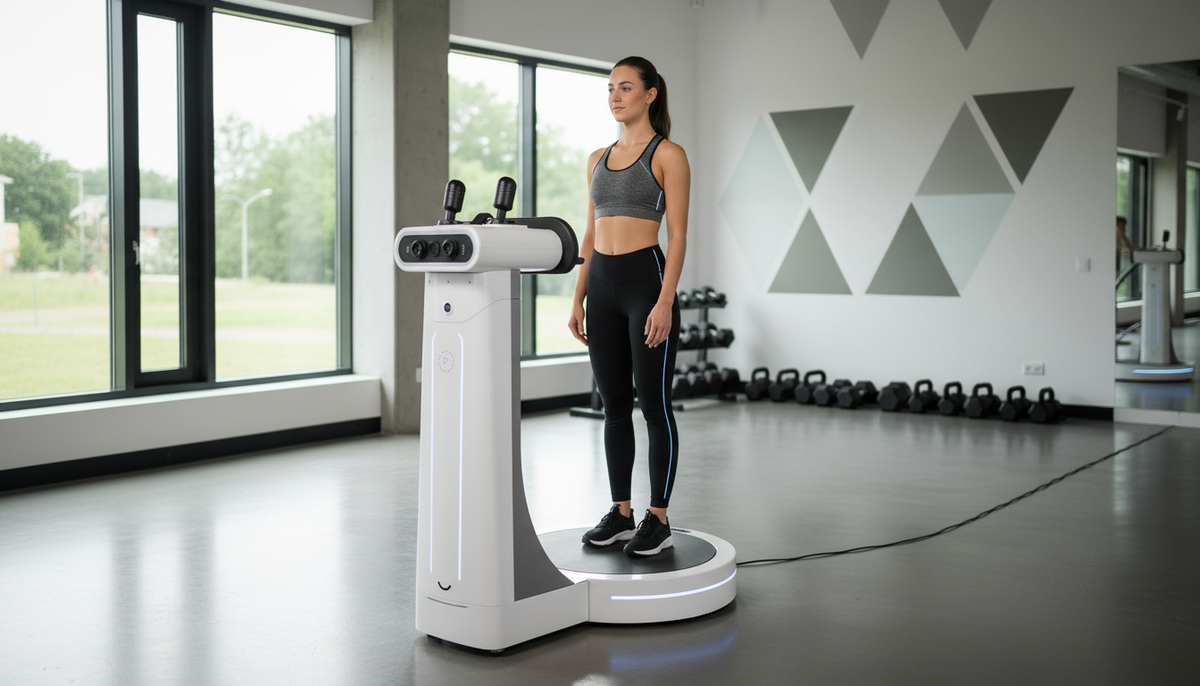 Frau steht auf einem Bodyscan Gerät im Studio Just Cryo in Essen