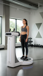 Frau steht auf einem Bodyscan Gerät bei Just Cryo in Essen