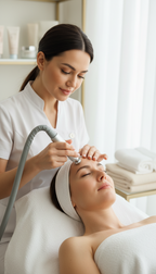 Frau erhält eine Microdermabrasion Gesichtsbehandlung bei Shirea Kosmetik in München
