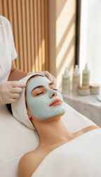 Frau mit Gesichtsmaske nach einer Microdermabrasion Behandlung bei Shirea Kosmetik in München