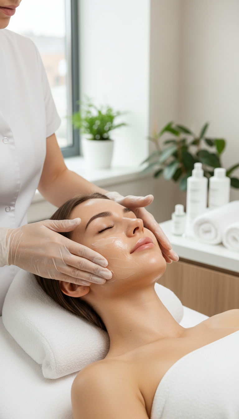 Frau erhält eine pflegende Gesichtsbehandlung nach Microdermabrasion bei Shirea Kosmetik in München
