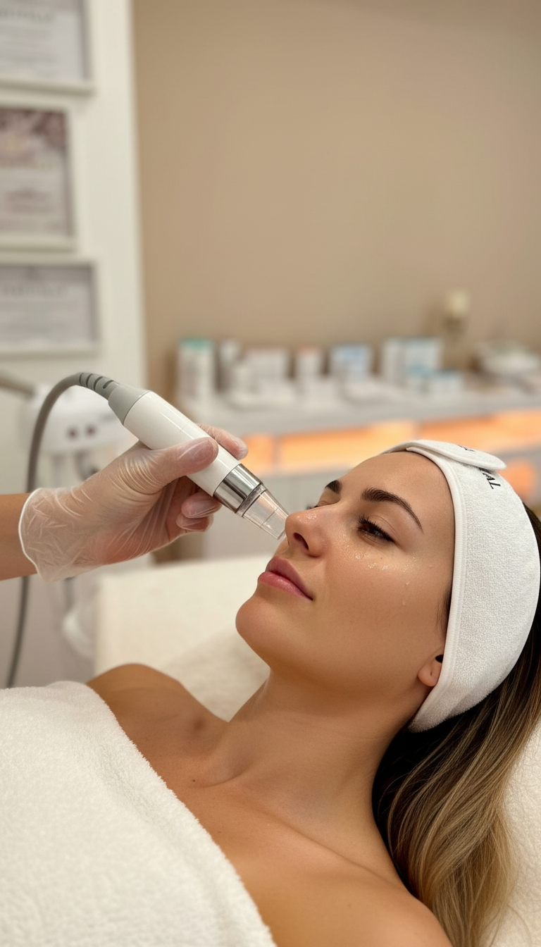 Nahaufnahme einer Aquafacial Gesichtsbehandlung bei Shirea Kosmetik in München