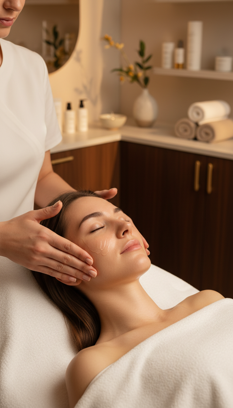 Frau erhält ein Serum während einer Aquafacial Gesichtsbehandlung im Jade Institut Düsseldorf