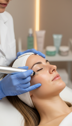 Nahaufnahme einer Microneedling Behandlung im Gesicht im Jade Institut Düsseldorf