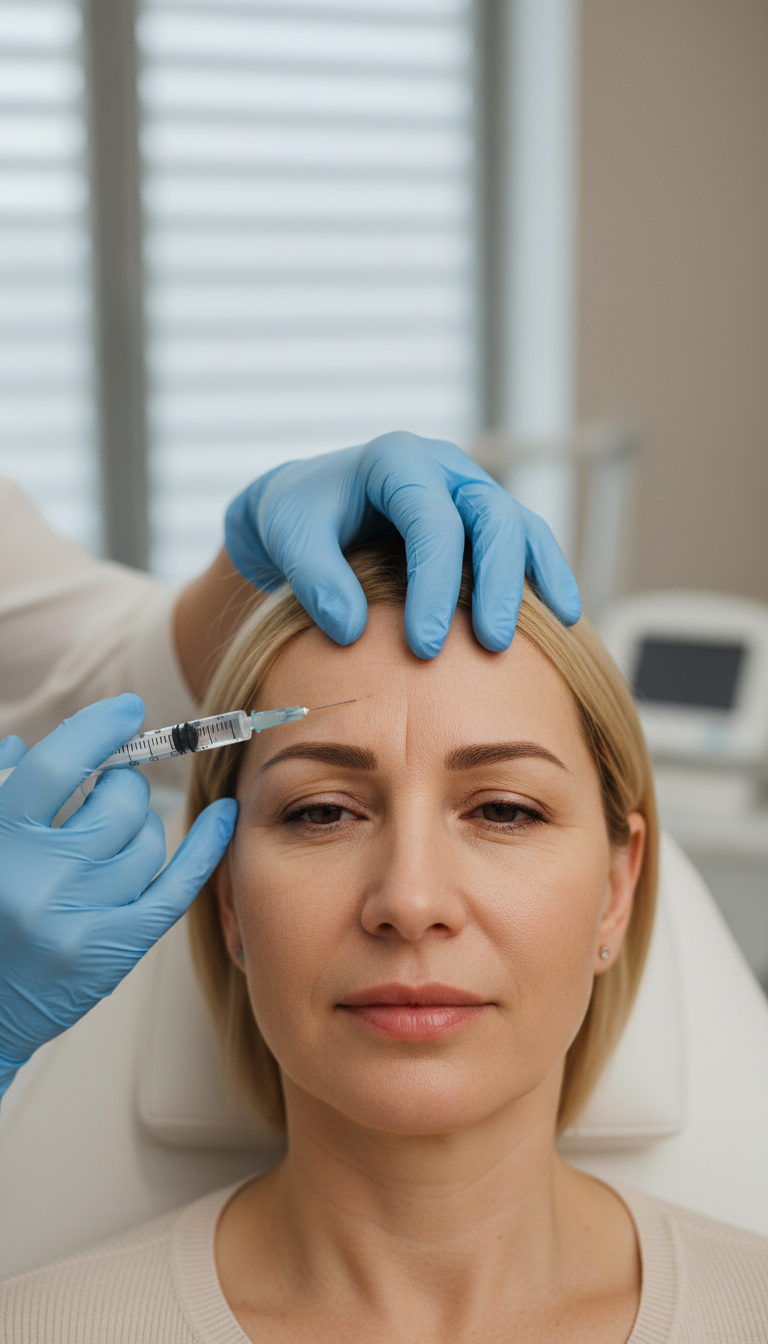 Frau erhält eine Botulinum Behandlung an der Zornesfalte bei Proface Aesthetics in Oberhausen