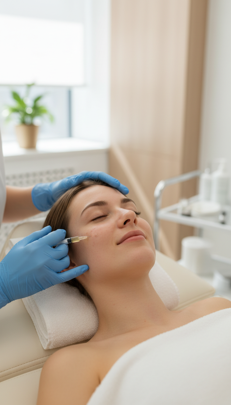 Frau erhält ein Vampire Lifting im Gesicht bei Proface Aesthetics in Oberhausen