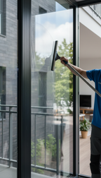 Fenster wird mit Abzieher gereinigt von Glanz Pro in Duisburg