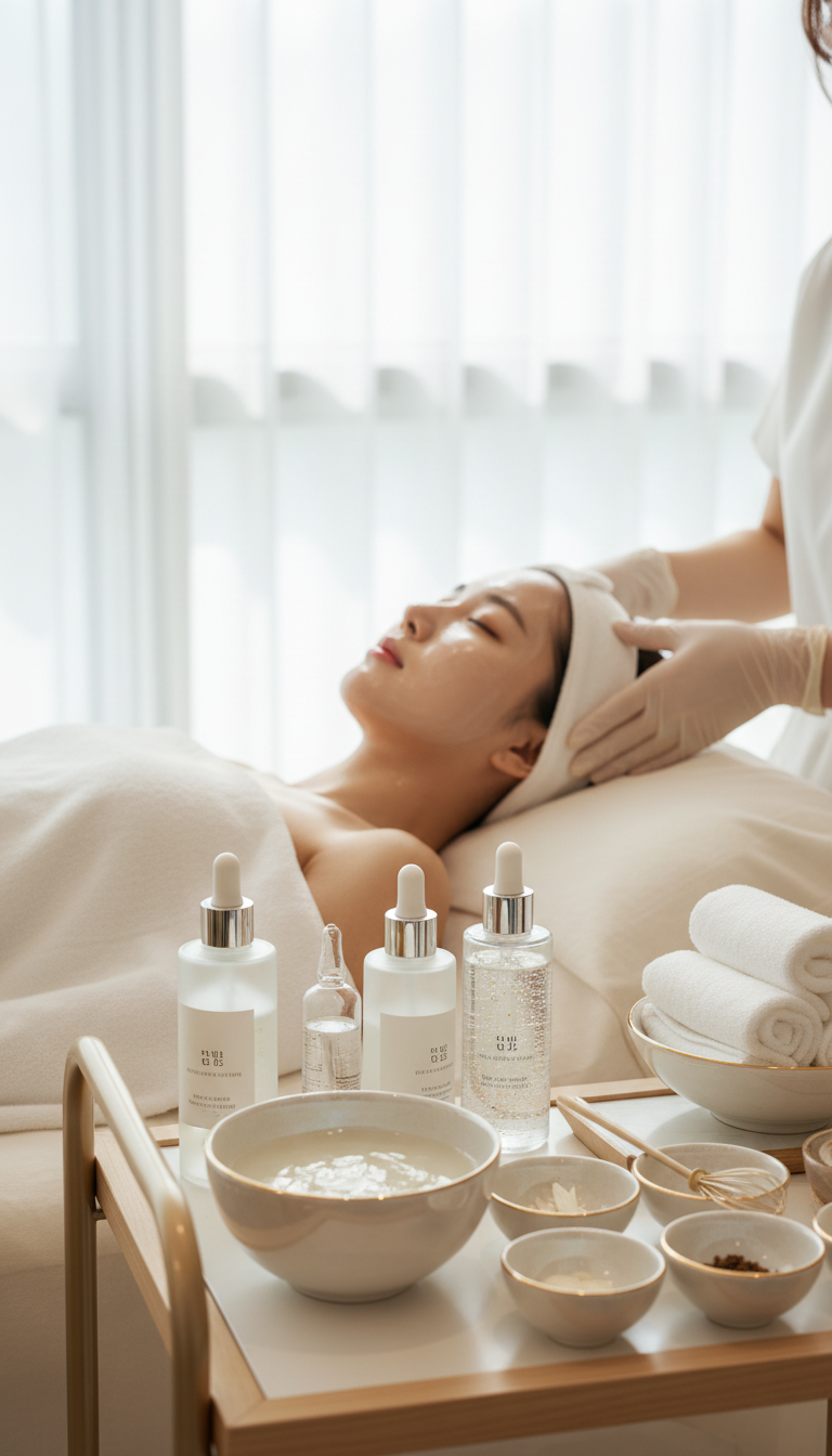 Frau erhält eine Korean Glass Skin Gesichtsbehandlung im Beauty Spa in München