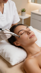 Nahaufnahme einer Microneedling Behandlung im Gesicht im Hakuen Headspa Mülheim