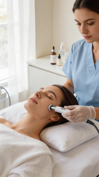Frau erhält eine Hydrafacial Gesichtsbehandlung im Hakuen Headspa in Mülheim