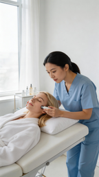 Frau erhält eine Hydrafacial Gesichtsbehandlung im Hakuen Headspa in Mülheim