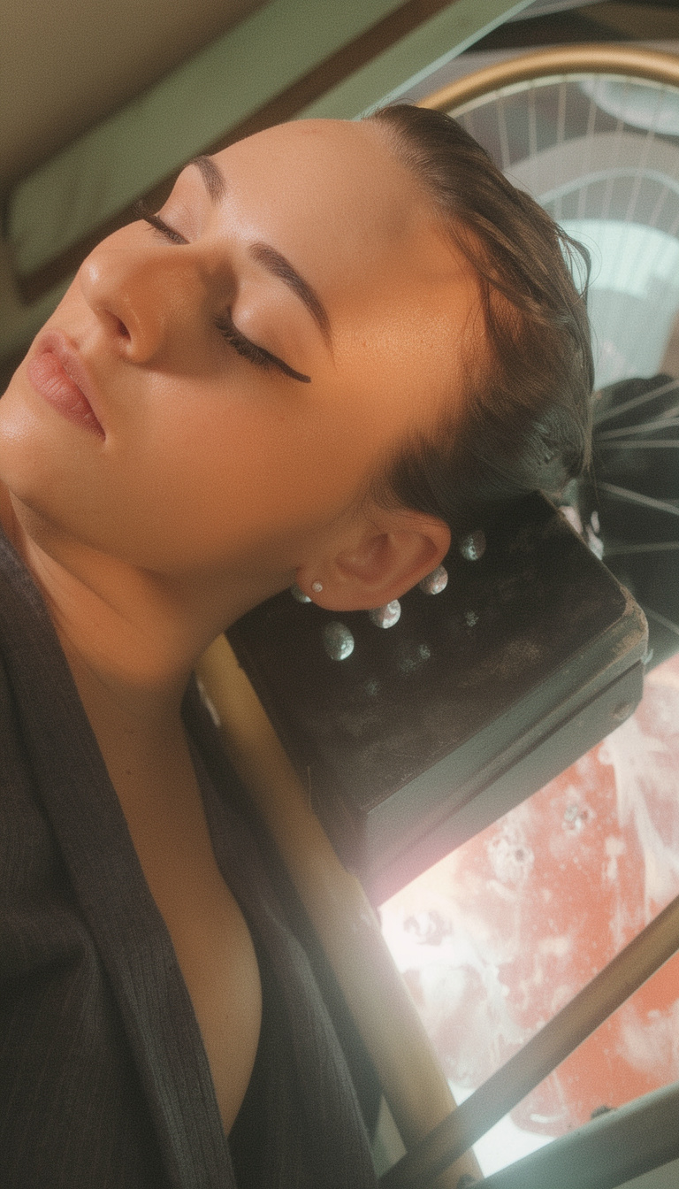 Frau bei einer entspannenden Haarwäsche während einer japanischen Head Spa Behandlung im Hakuen Headspa Mülheim