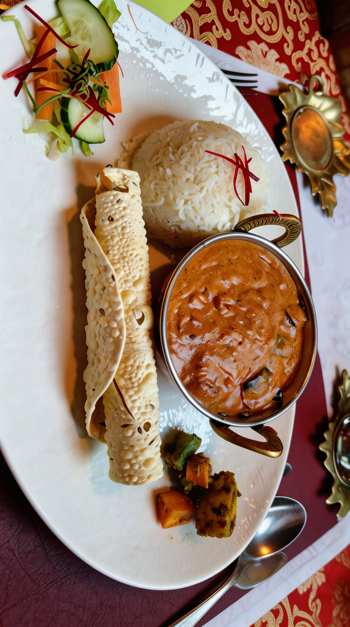 Ayurvedisches Gericht mit Curry, Reis und Naan Brot im Namaste Nepal in Wiesbaden