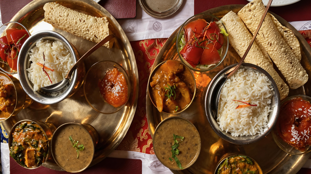 Ayurvedisches Menü mit verschiedenen indischen Gerichten im Namaste Nepal in Wiesbaden