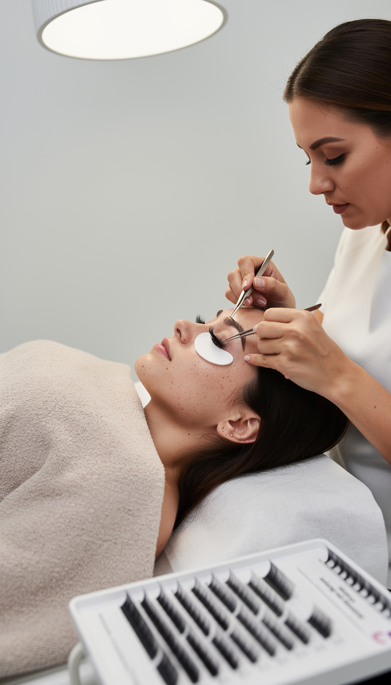 Frau bei einer Wimpernmodellage Behandlung im Studio Claudia Bicchieri in Dortmund