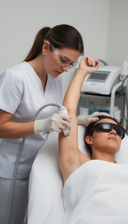Frau erhält eine Diodenlaser Haarentfernung an Armen und Achseln im Jade Institut Düsseldorf