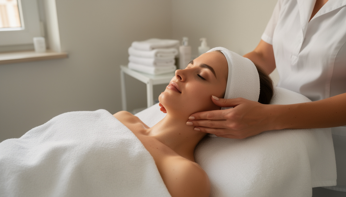 Frau bei einer entspannenden Lymphmassage im Gesicht im Studio Lima Beauty in Aachen