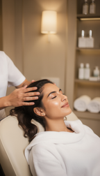 Frau bei einer Lymphmassage mit entspannender Kopfmassage im Studio Lima Beauty in Aachen