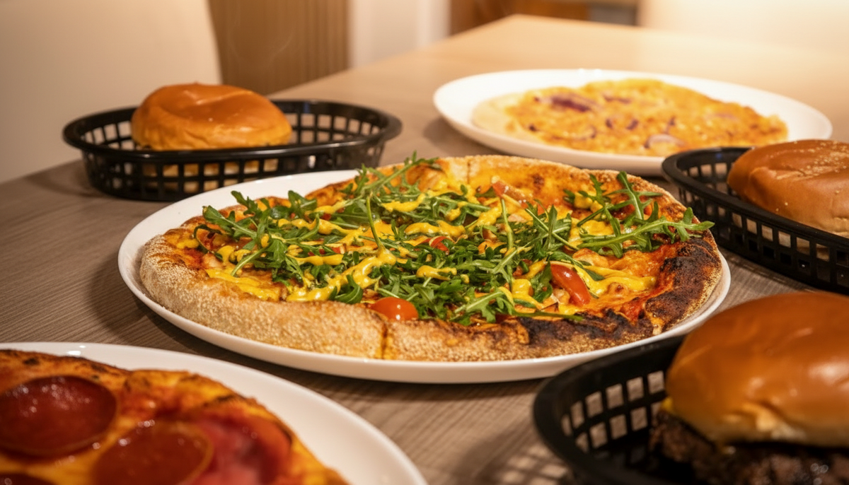 Mehrere frisch zubereitete Pizzen auf dem Tisch im Rusty and Co in Krefeld