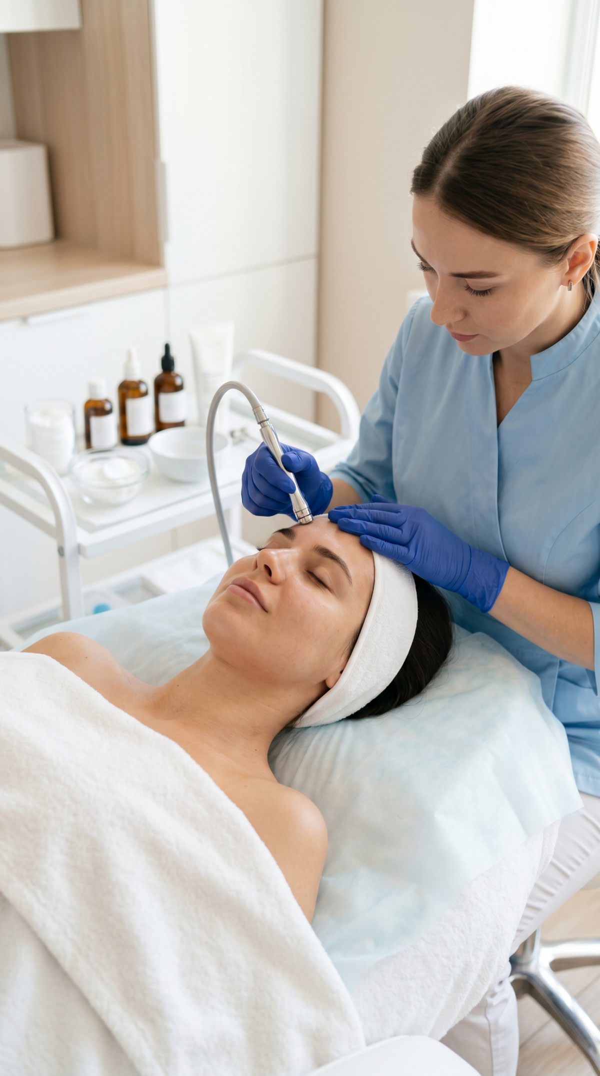 Microdermabrasion bei By Beauty Fee Essen – gezielte Behandlung der Stirn zur sanften Hauterneuerung und Verfeinerung des Hautbildes