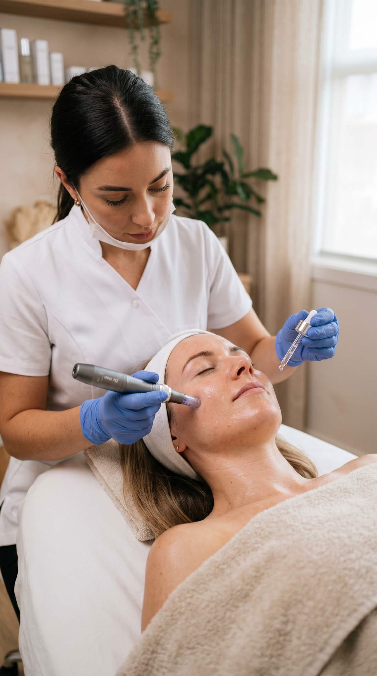 Microneedling bei Laserlux München – professionelle Gesichtsbehandlung mit Needling und Serum zur Förderung der Hauterneuerung und Verbesserung des Hautbildes