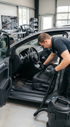 Fahrzeugaufbereitung bei GTR Autopflege und Smartrepair Köln – professionelle Innenreinigung eines Pkw mit gründlicher Pflege von Sitzen und Fahrzeuginnenraum