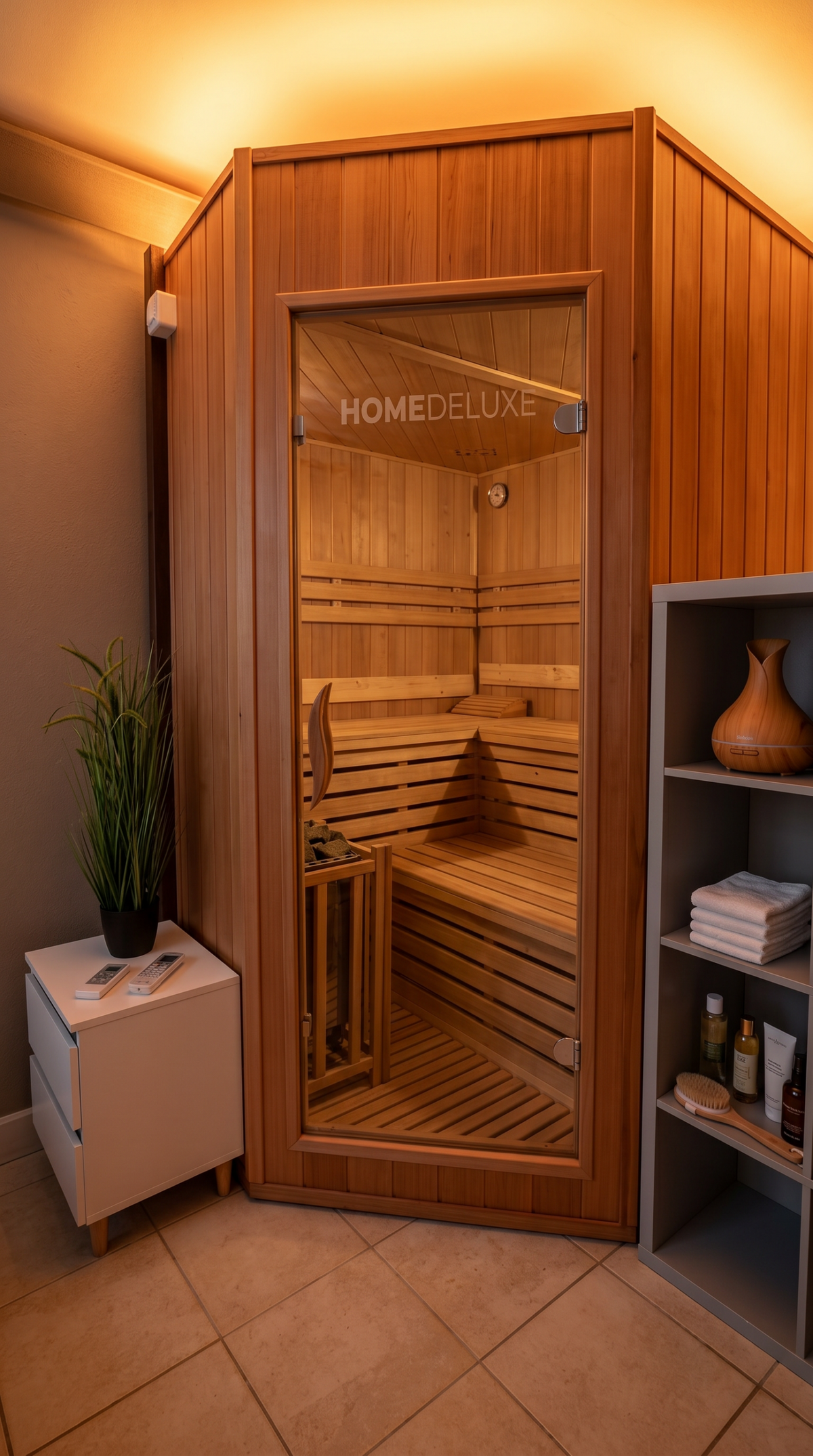 Sauna im AquaFloat Spa Neuenrade – private Wellnesssauna mit hochwertigem Holzinterieur, angenehmer Wärme und entspannter Wohlfühlatmosphäre