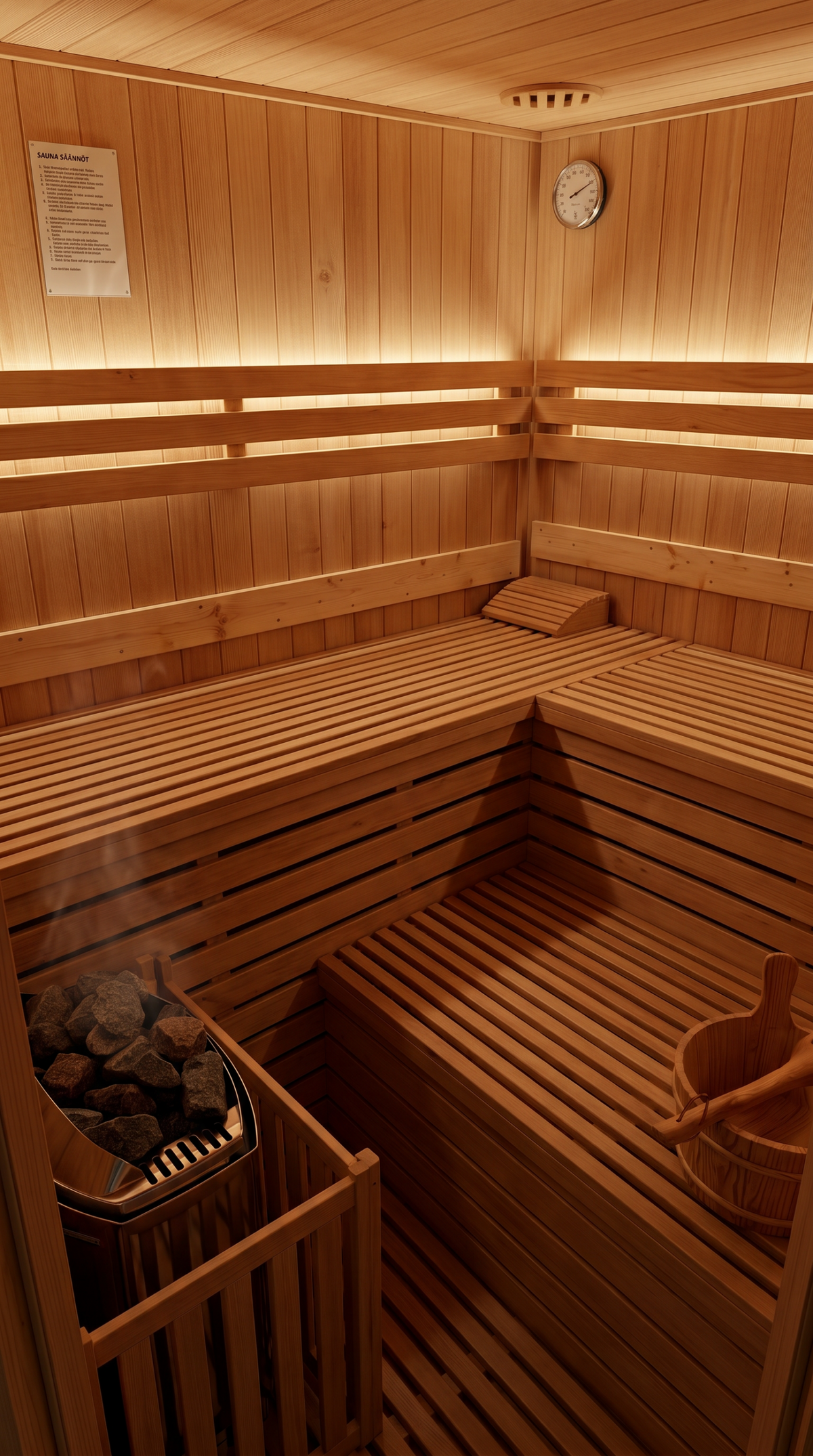 Sauna im AquaFloat Spa Neuenrade – gemütlicher Innenbereich mit Holzbänken, Saunaofen und wohltuender Wärme für entspannte Wellnessmomente