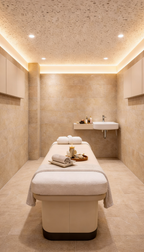 Massageliege im Alma Spa Frankfurt – stilvoller Ruheraum für Wellnessanwendungen, Massagen und entspannte Day Spa Momente