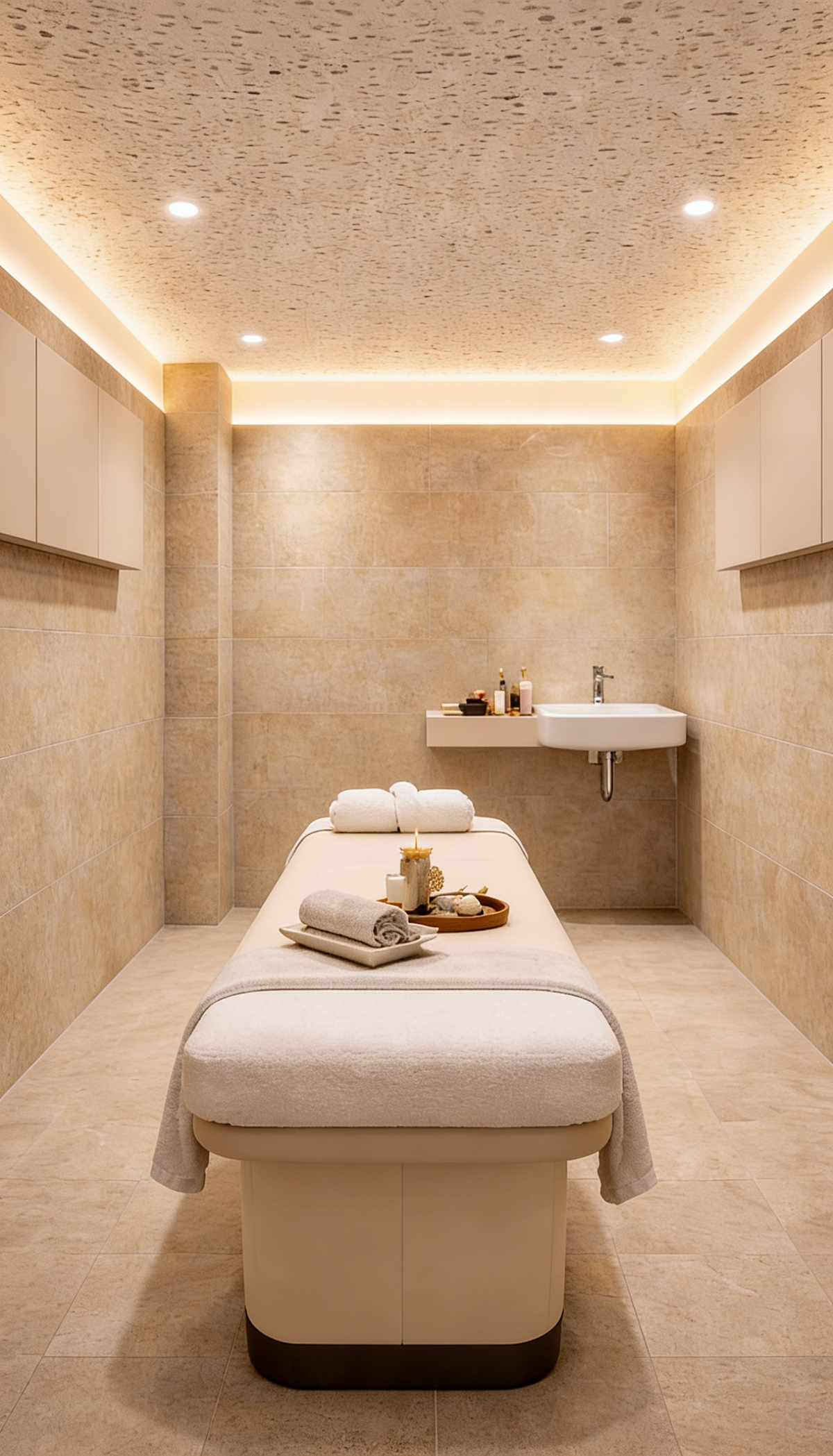 Massageliege im Alma Spa Frankfurt – stilvoller Ruheraum für Wellnessanwendungen, Massagen und entspannte Day Spa Momente