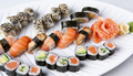 Sushi Platte bei DUI Sushi Bochum – Auswahl aus Maki, Nigiri, Lachs Sushi und asiatischen Spezialitäten auf weißem Teller
