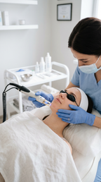 Laser Haarentfernung im Kinnbereich bei Ricci Hair & Beauty Düsseldorf – professionelle Behandlung mit Schutzbrille zur dauerhaften Haarreduktion