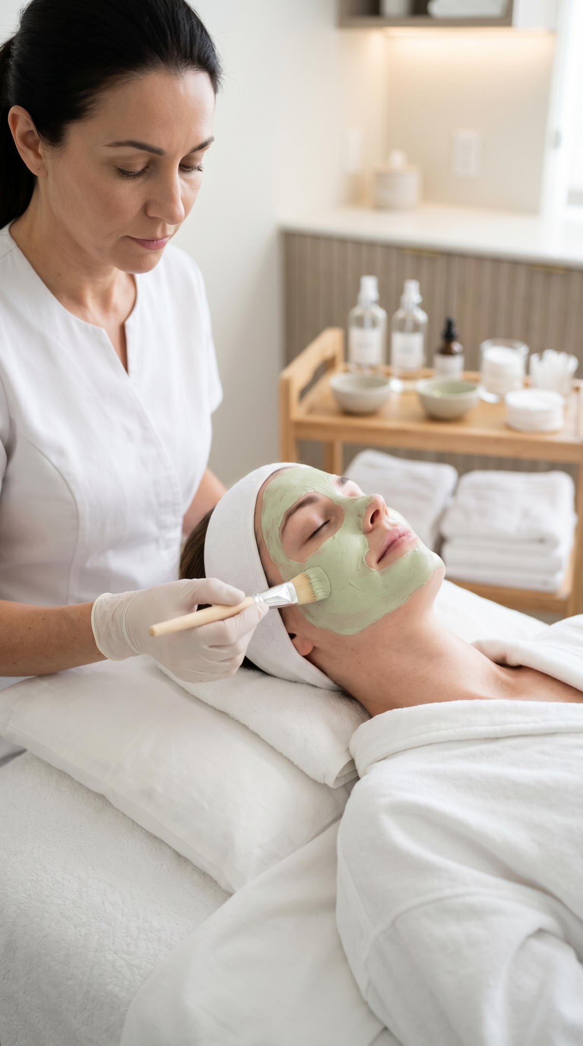 Klassische Gesichtsbehandlung im Asal Kosmetikstudio Dortmund – beruhigende Gesichtsmaske während einer professionellen Hautpflegebehandlung