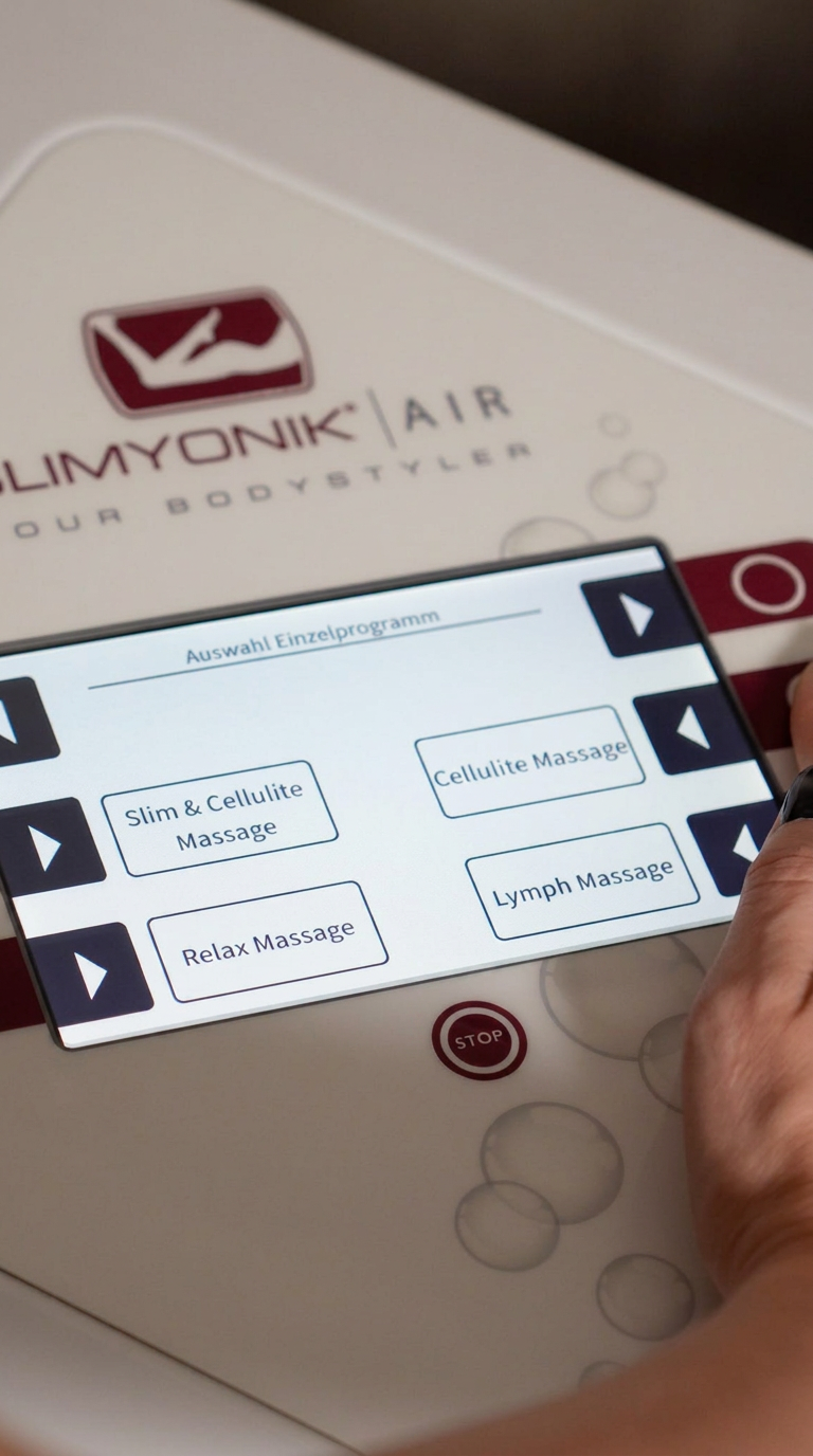 Lymphdrainage Gerät bei Dream Body Lounge mit Programmauswahl auf dem Display für eine individuelle Druckwellenbehandlung