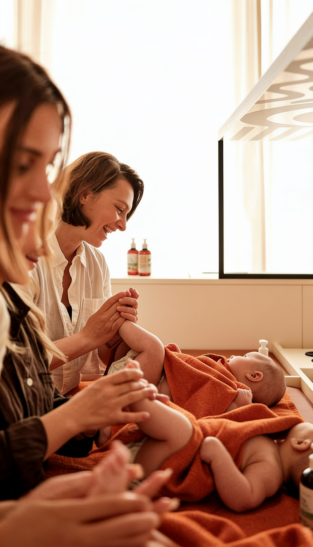 Vorbereitung auf das Baby Floating bei Maela Baby Spa Düsseldorf, während eine Mutter ihr Baby liebevoll begleitet und auf die entspannende Anwendung vorbereitet