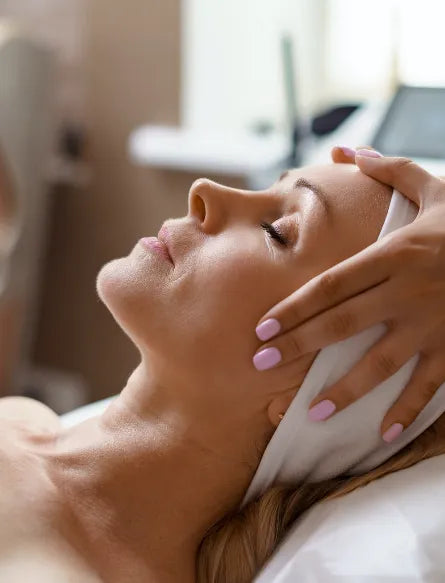 rau genießt eine entspannende Gesichtsbehandlung mit sanfter Massage