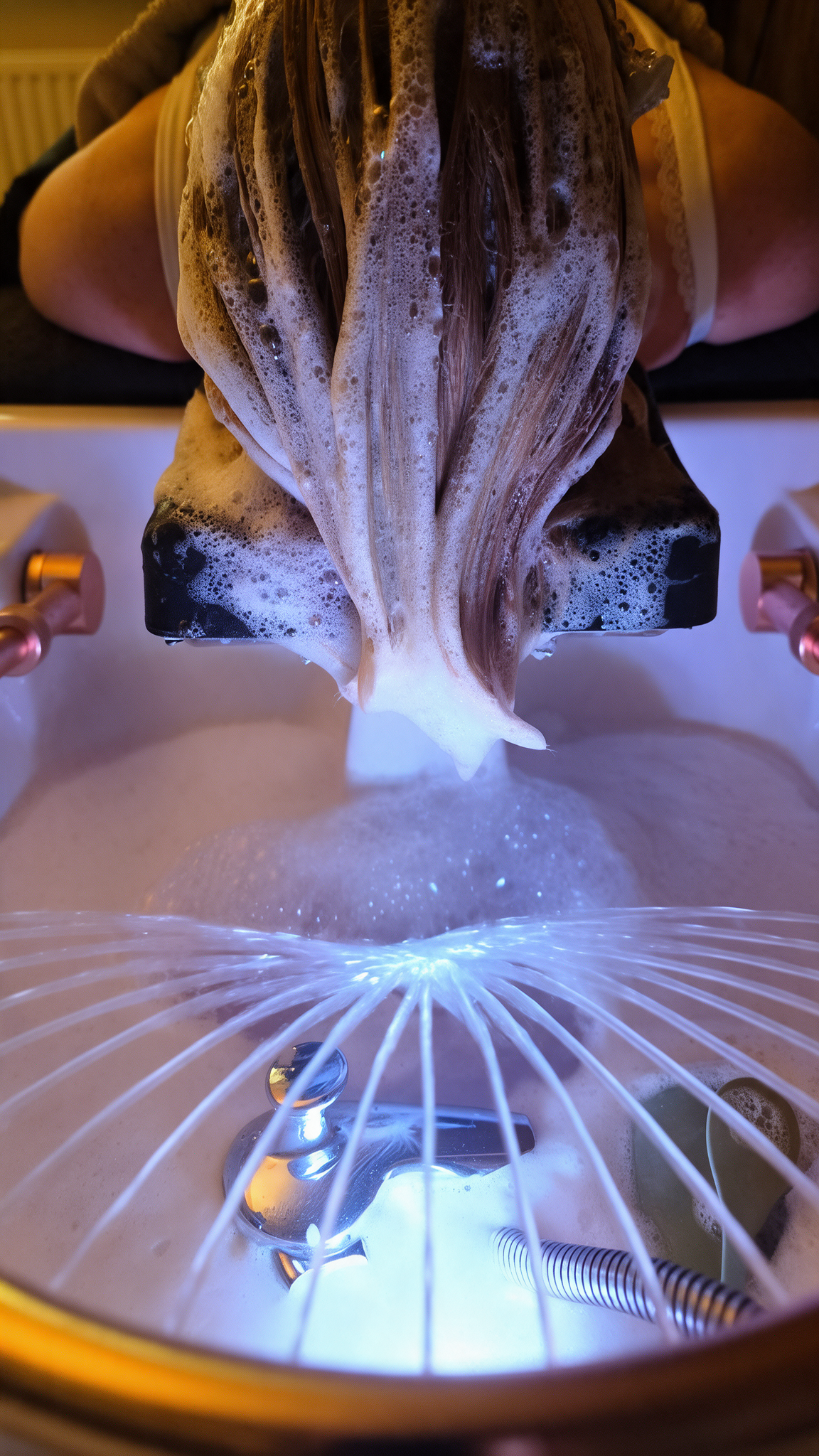 Head Spa Behandlung bei Hair and Headspa CRN in Neu Isenburg mit entspannender Haarwäsche, Schaum und Wasserspiel am Waschbecken