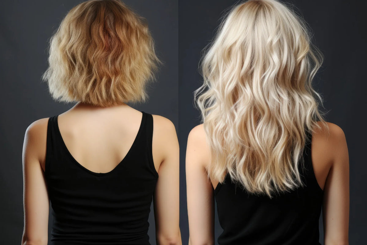 Vorher-Nachher-Vergleich einer Haarverdichtung bei Excellent Hair in Wiesbaden